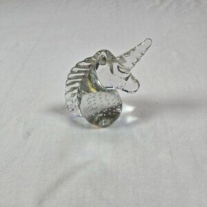 Vintage Clear Glass Unicorn Figurine With Controlled Bubbles Mythical Horse Pape